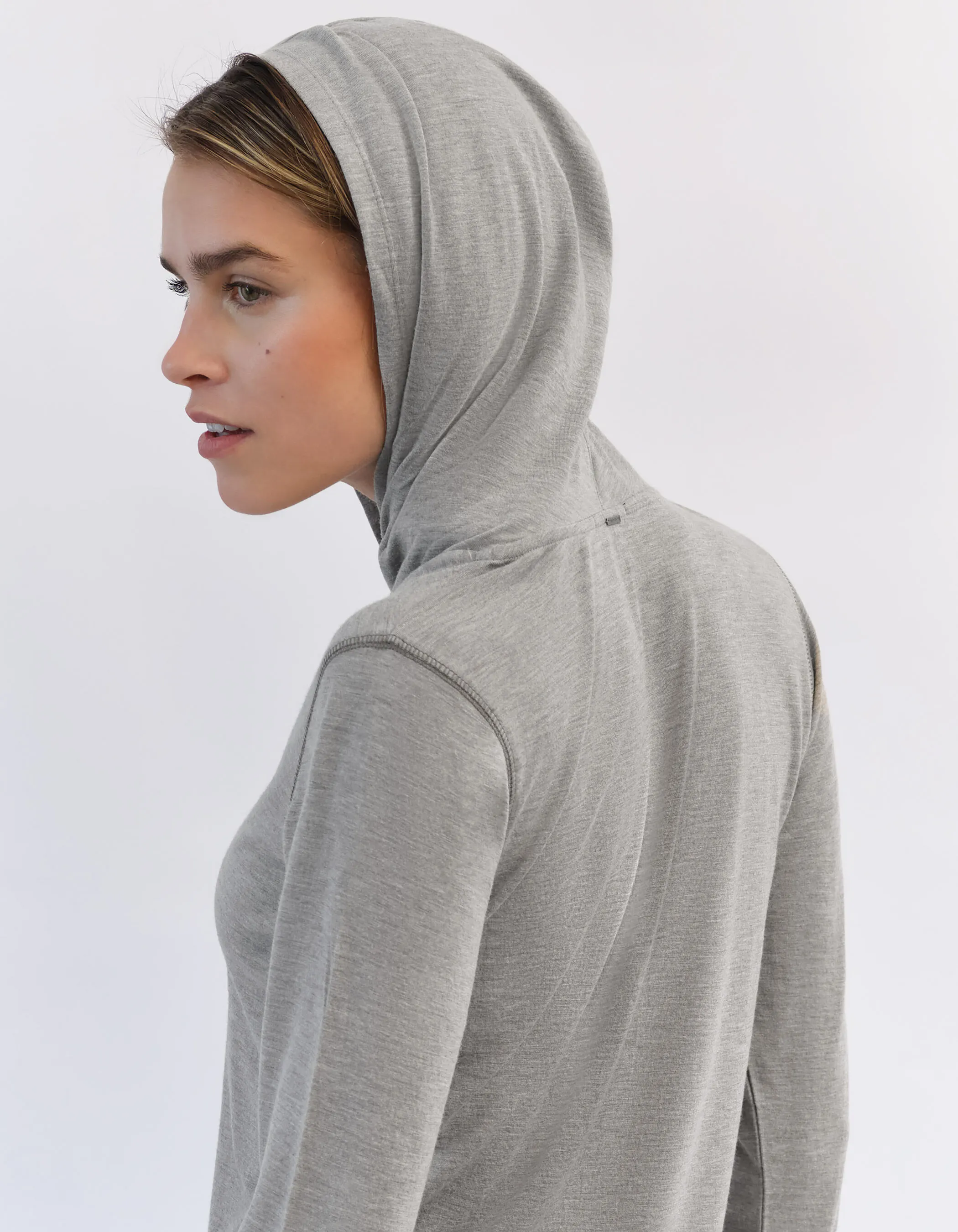 Beige Women's Hooded Long Sleeve T-Shirt.