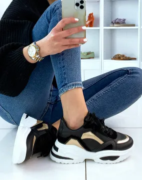 Black and gold platform sneakers