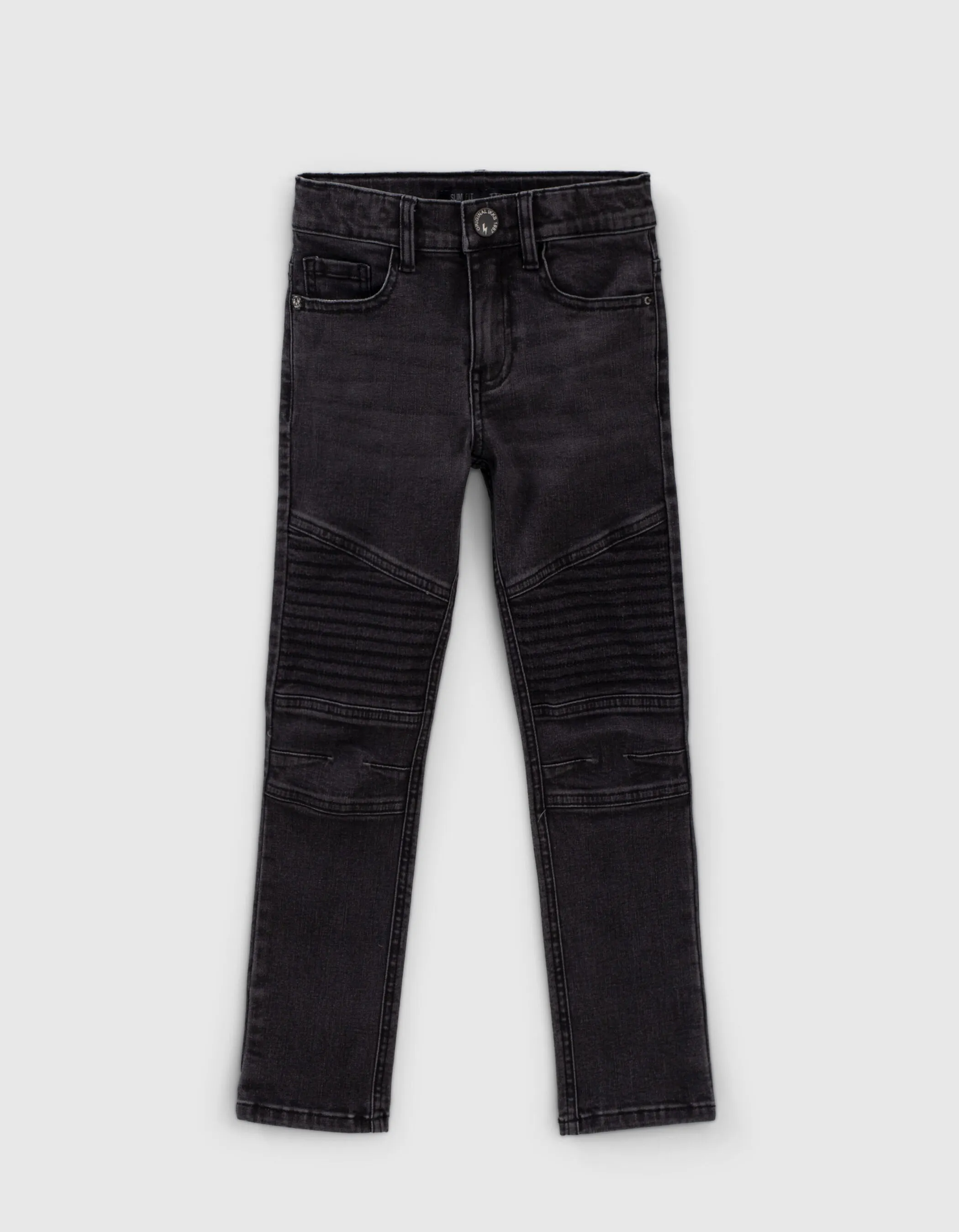 Black Motorcycle-Style Boy's Ultra-Resistant Slim Fit Jeans