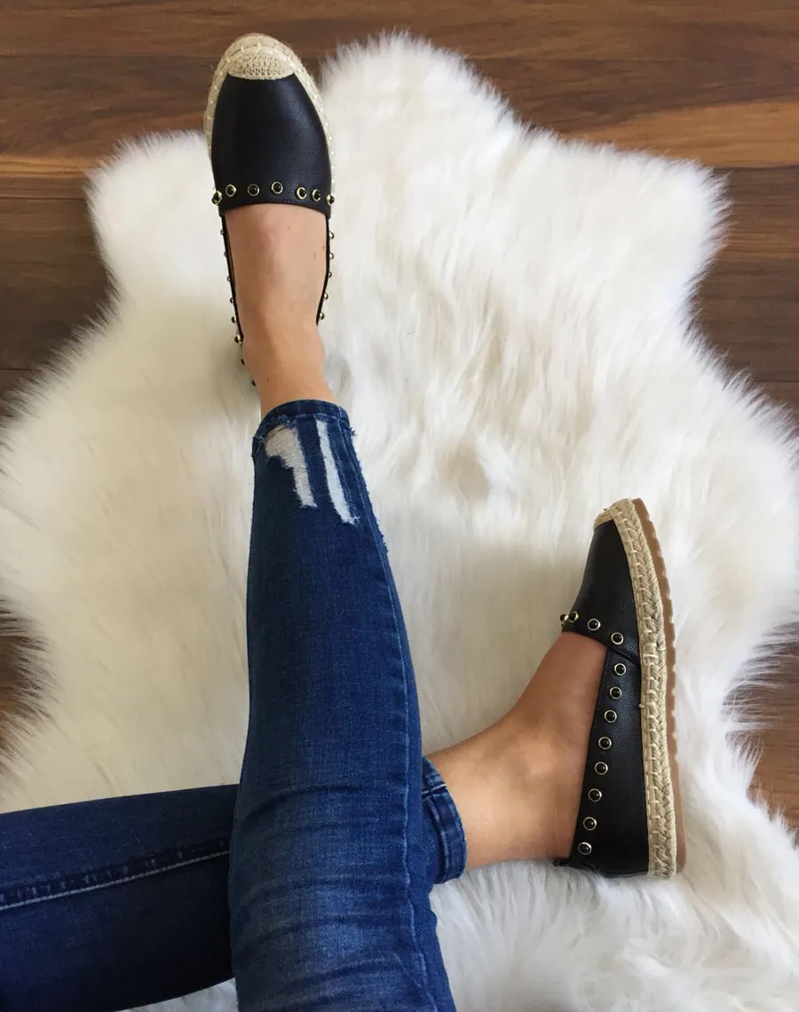 Black pearl embellished espadrilles