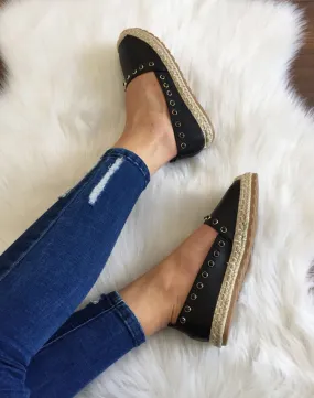 Black pearl embellished espadrilles