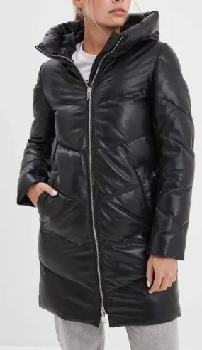 black women's faux leather doudoune coat