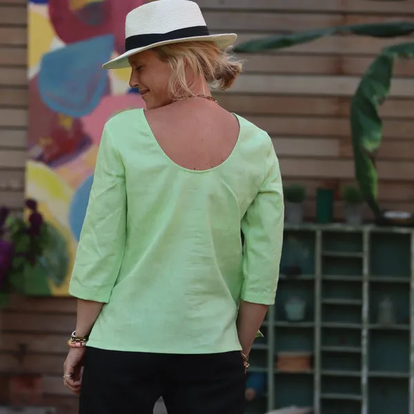 Blouse Cassie manches 3/4 et col arrondi - lin vert fluo