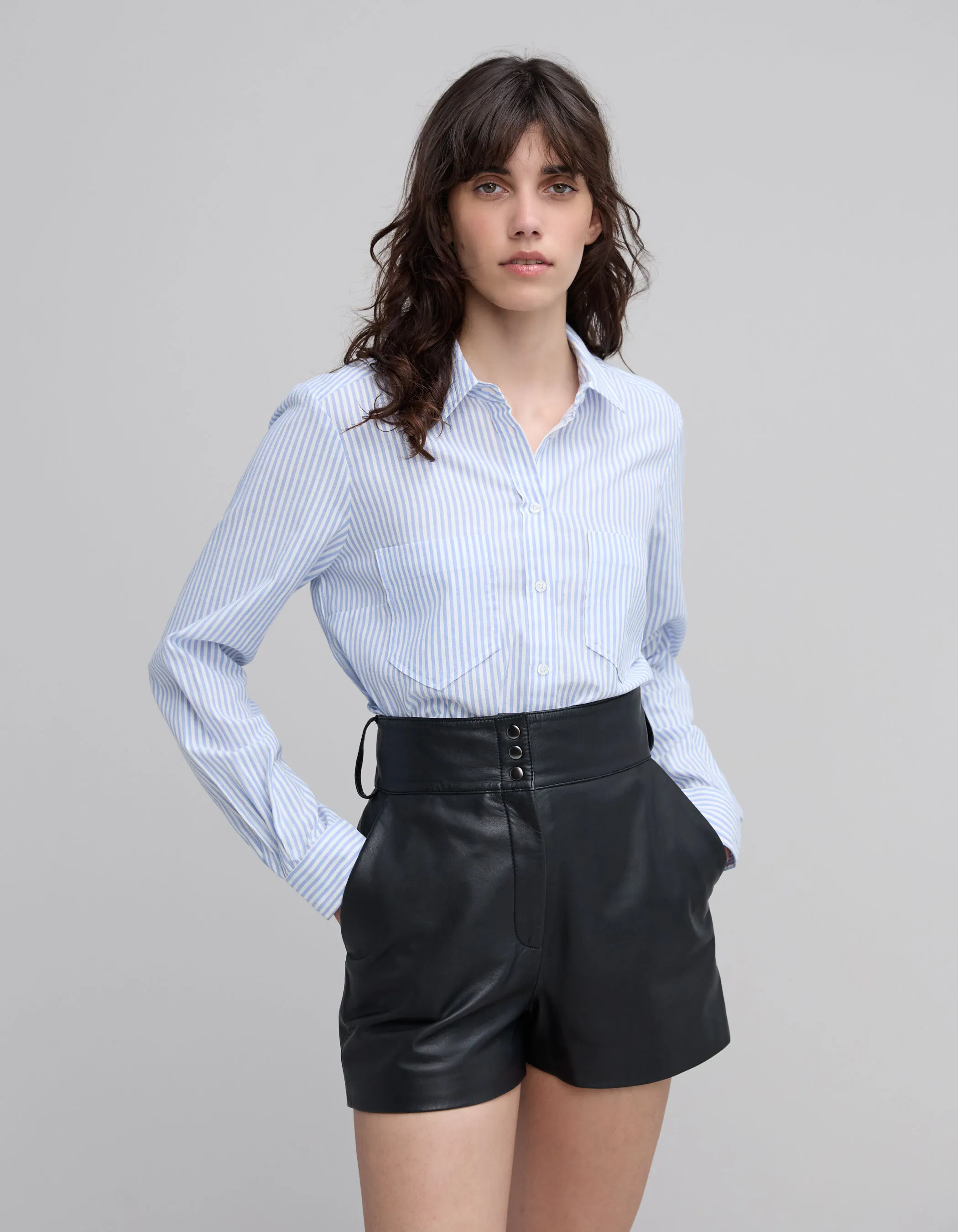 Blue and White Striped Women's Shirt