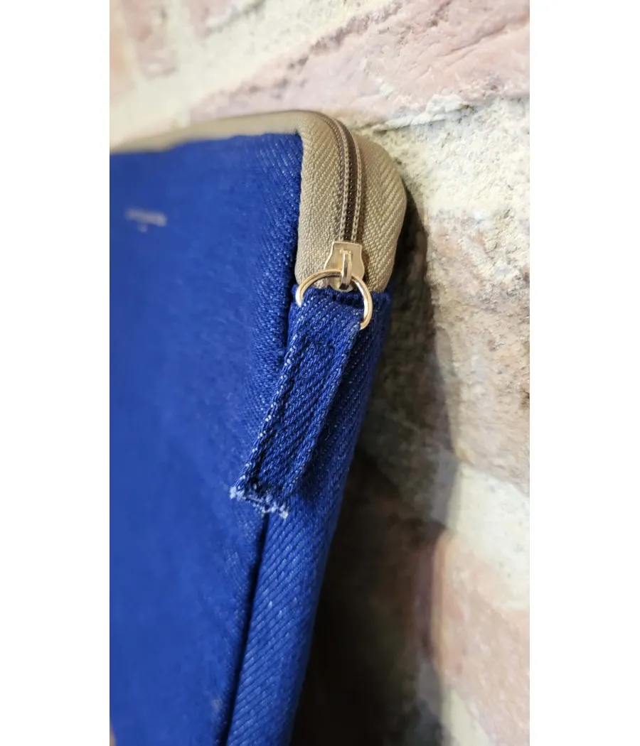Blue Denim Quilted iPad 12 Inch Cover with Bronze Gold Van Motif
