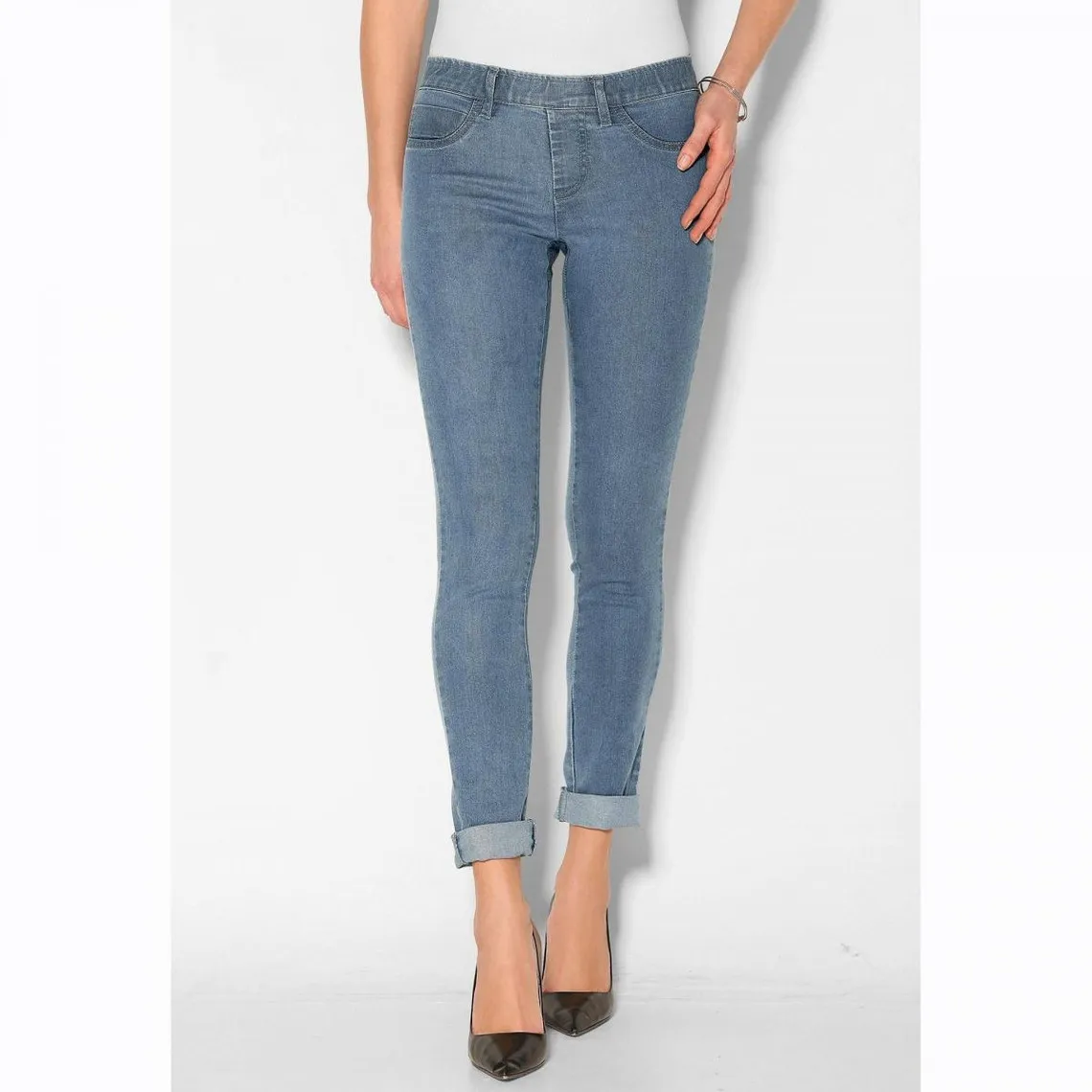 Blue Elastic Waist Jean Treggings for Women - 3 SUISSES