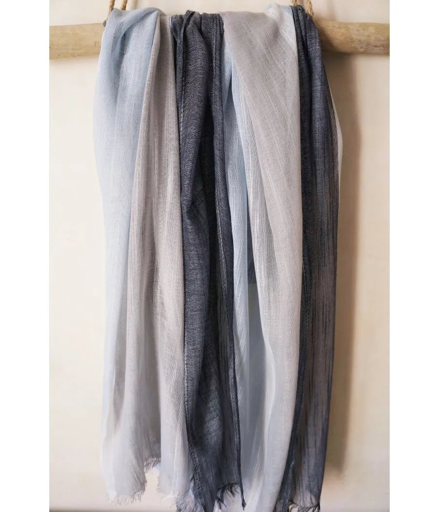 Blue Lightweight Striped Linen Effect Men's Scarf