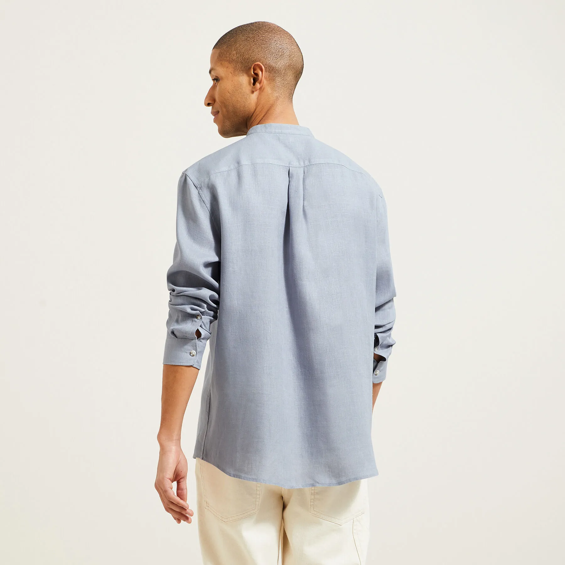 Blue linen Mao collar shirt | Jules