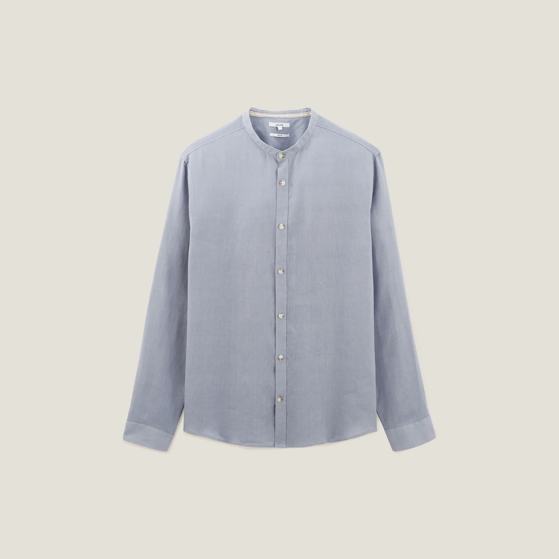 Blue linen Mao collar shirt | Jules