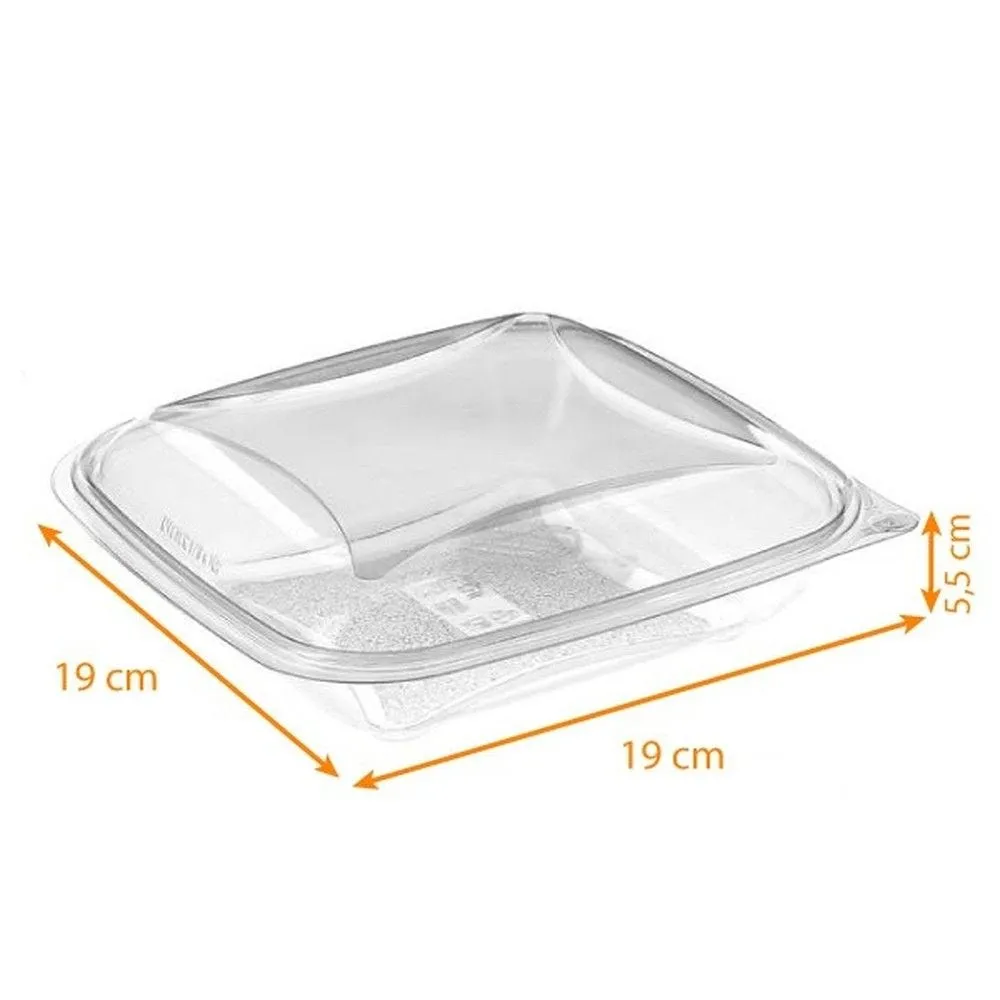 Boite salade à emporter 19x19x5,5cm cristal 750cc + couvercle antibuée par 70