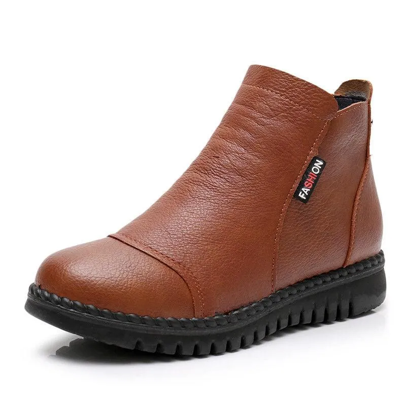 Bottes de neige vintage en cuir pour femmes