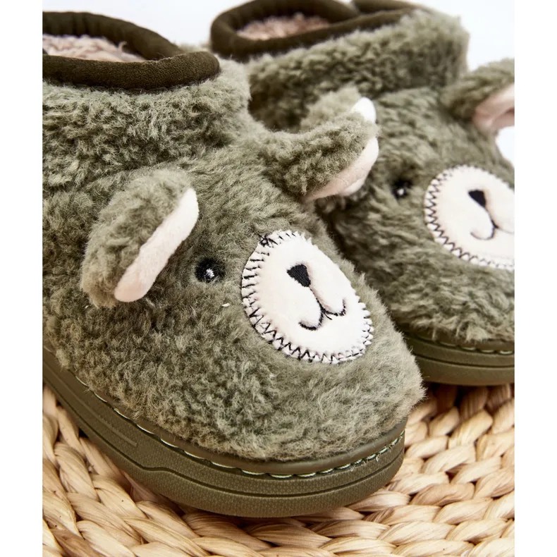 Chaussons isolés pour enfants avec ours en peluche, vert Eberra