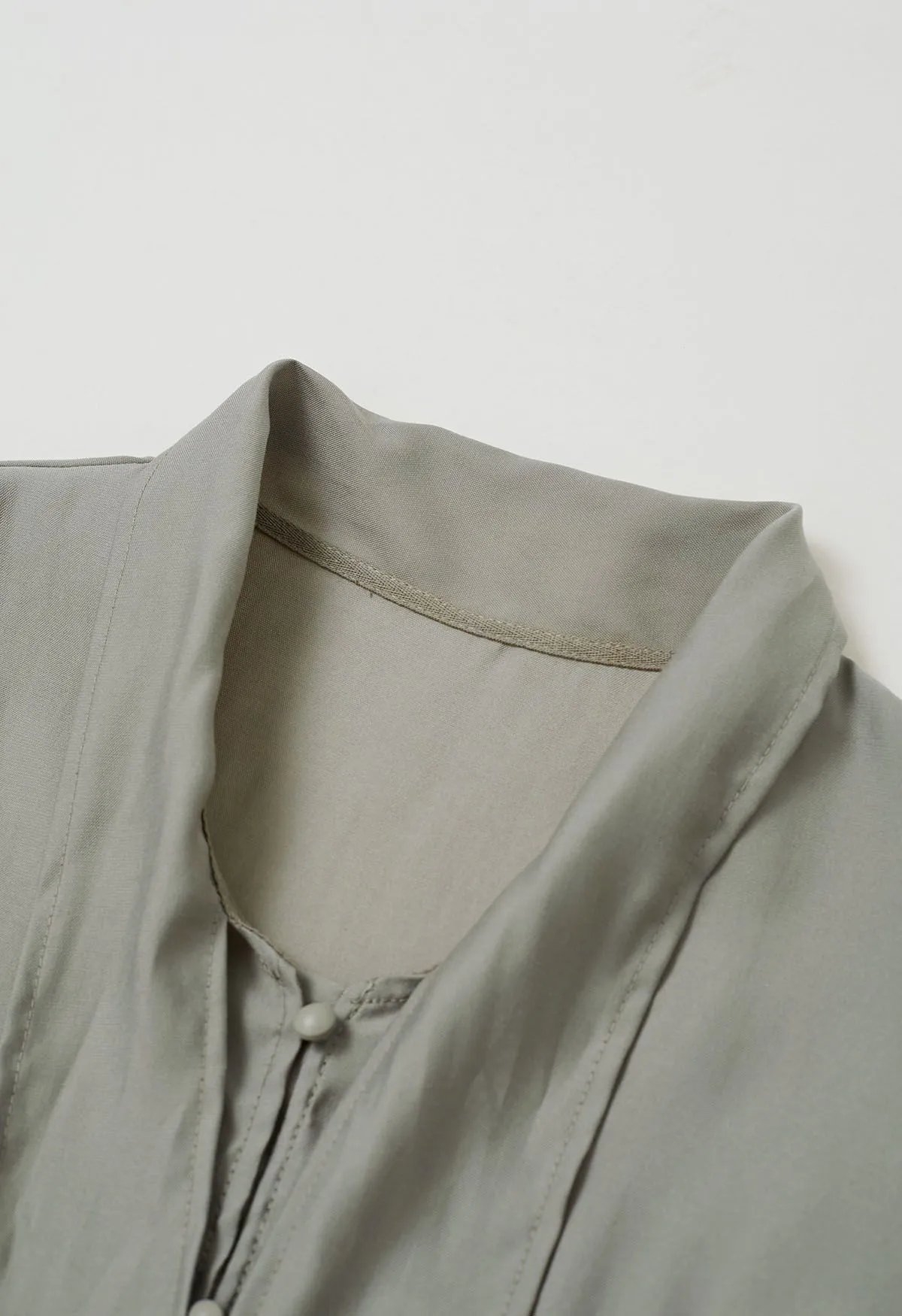 Sage Buttoned Short Shirt with Bow Collar