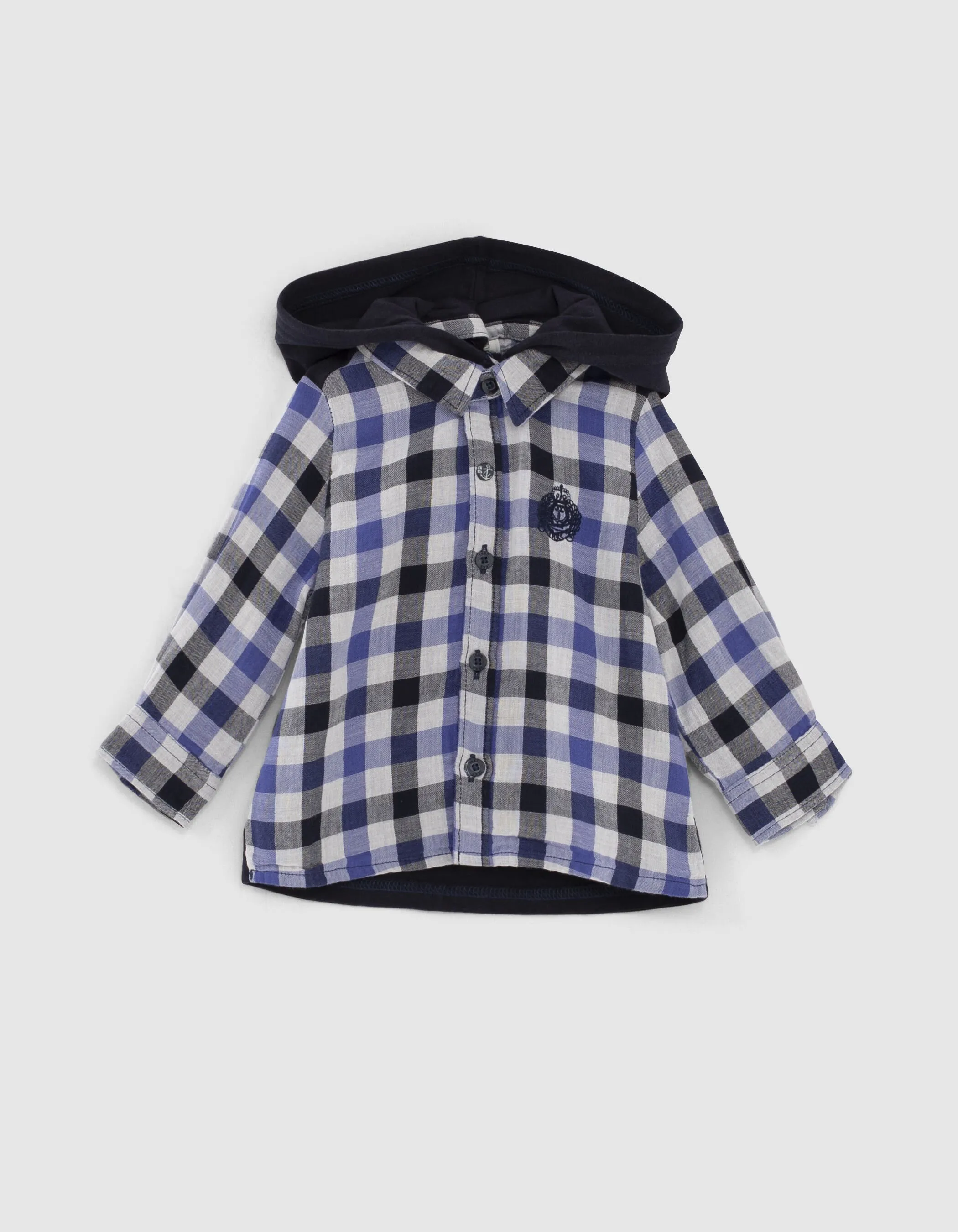 Chemise de bebé niño a cuadros bimaterial azul marino
