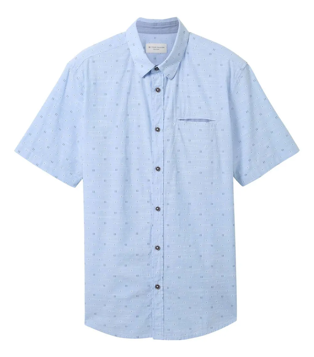 Chemise Tom Tailor coton avec manches courtes et col français ciel