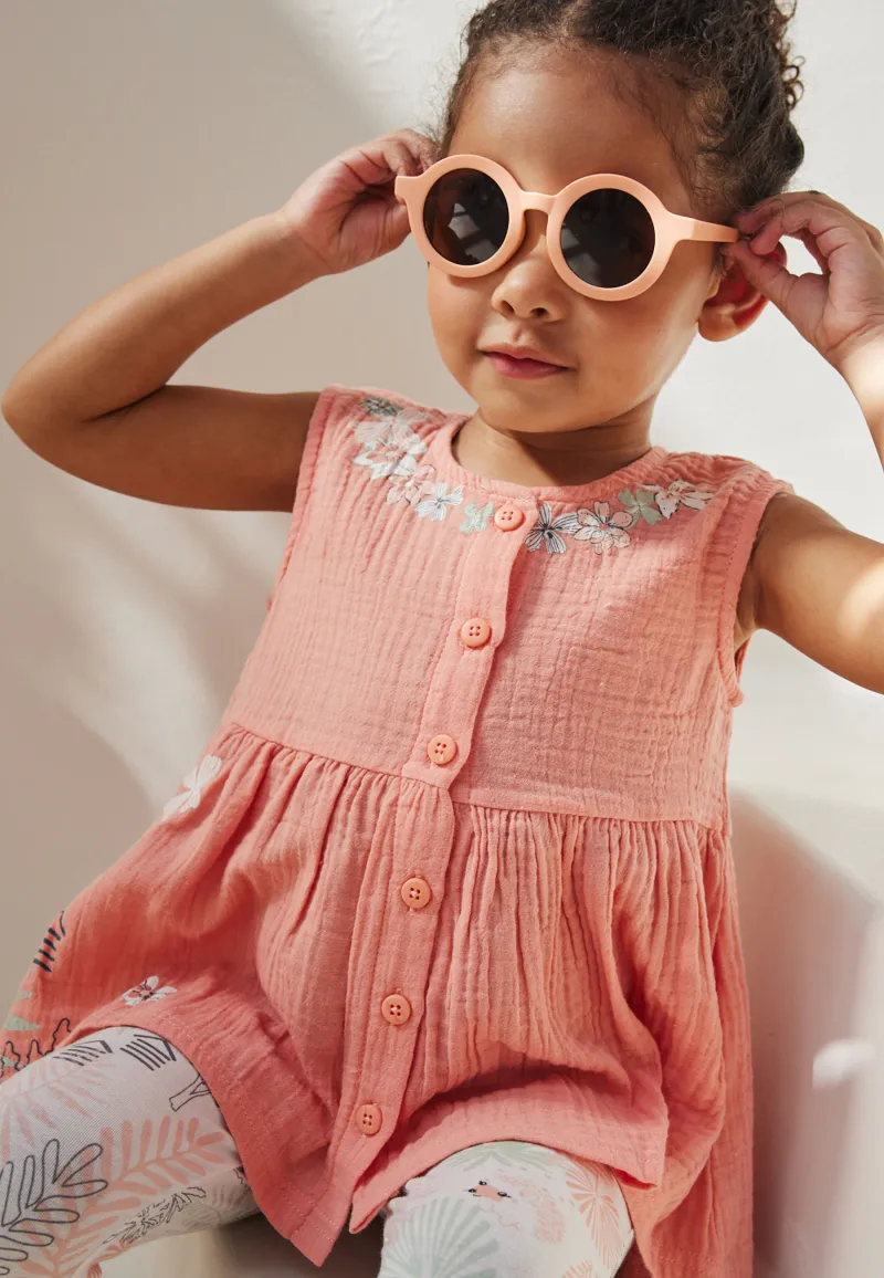 Cilaos baby girl cotton gauze blouse and leggings set - PETIT BEGUIN