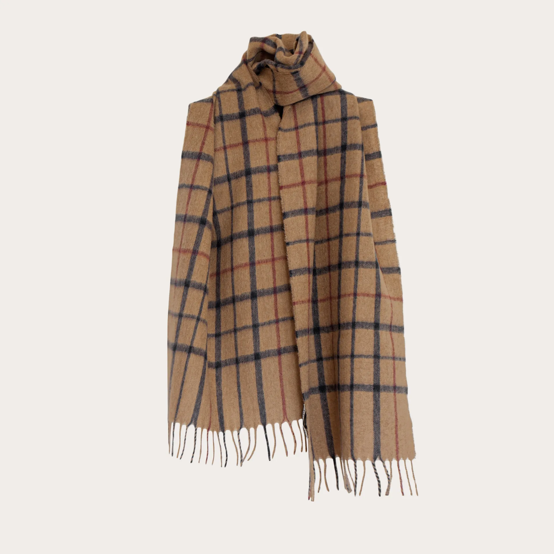 Classic Beige Tartan Patterned Camel Scarf