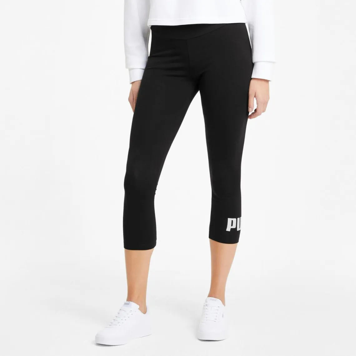 Cropped black cotton logo leggings for women by 3 Suisses