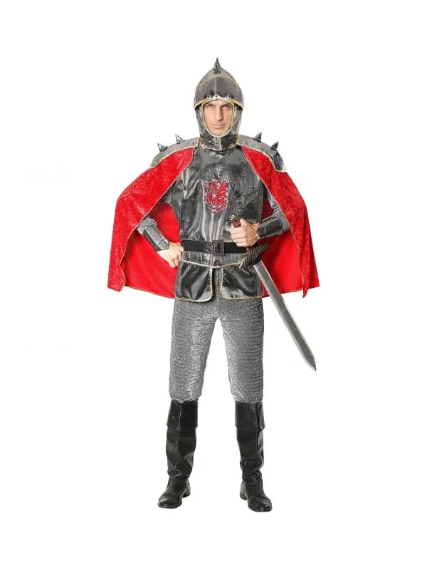 Déguisement chevalier Homme (tunique avec armure et cape, ceinture, casque)