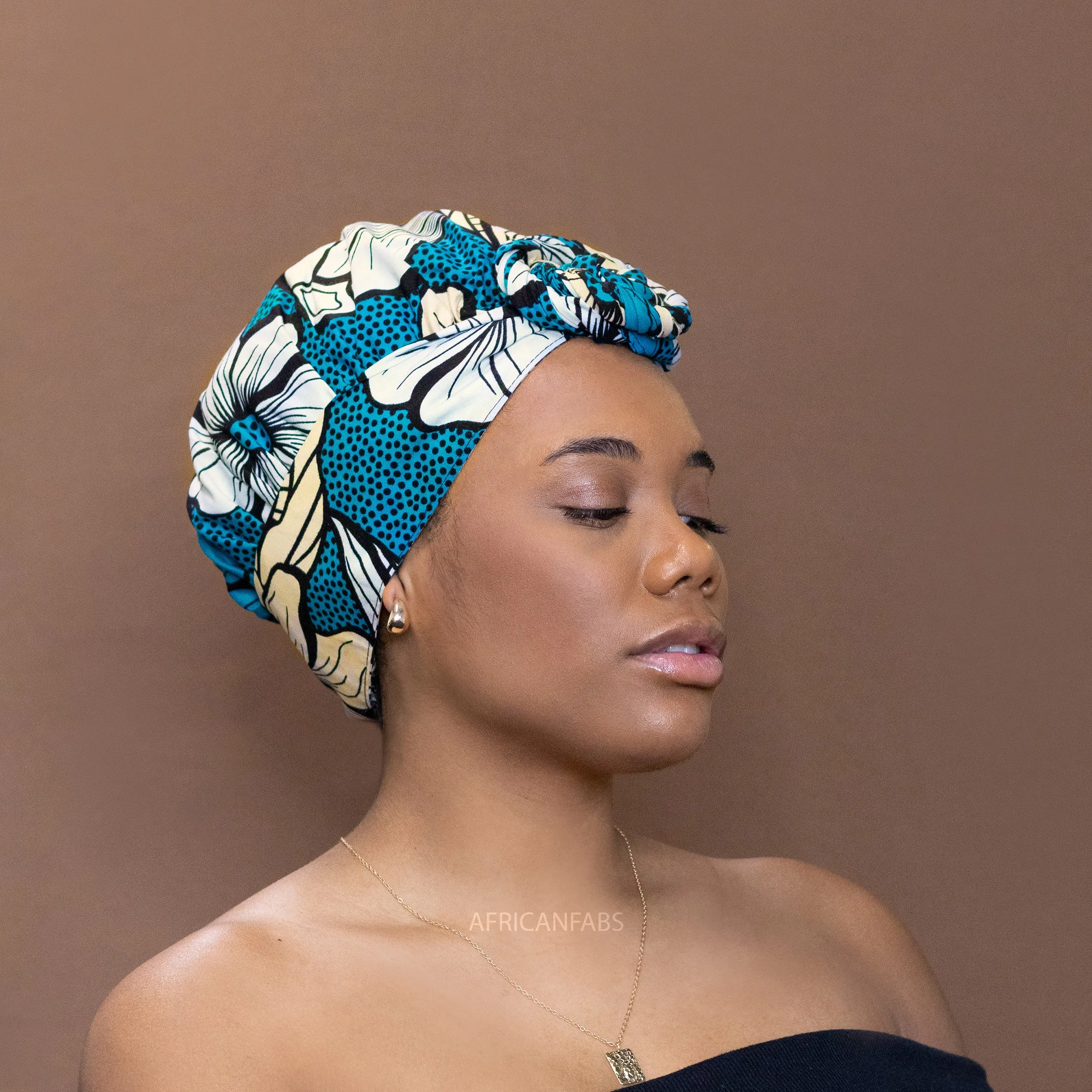 Easy Turban - Satin Bonnet - Dark Turquoise Flower