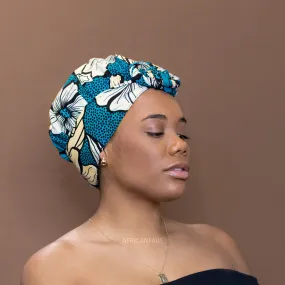 Easy Turban - Satin Bonnet - Dark Turquoise Flower
