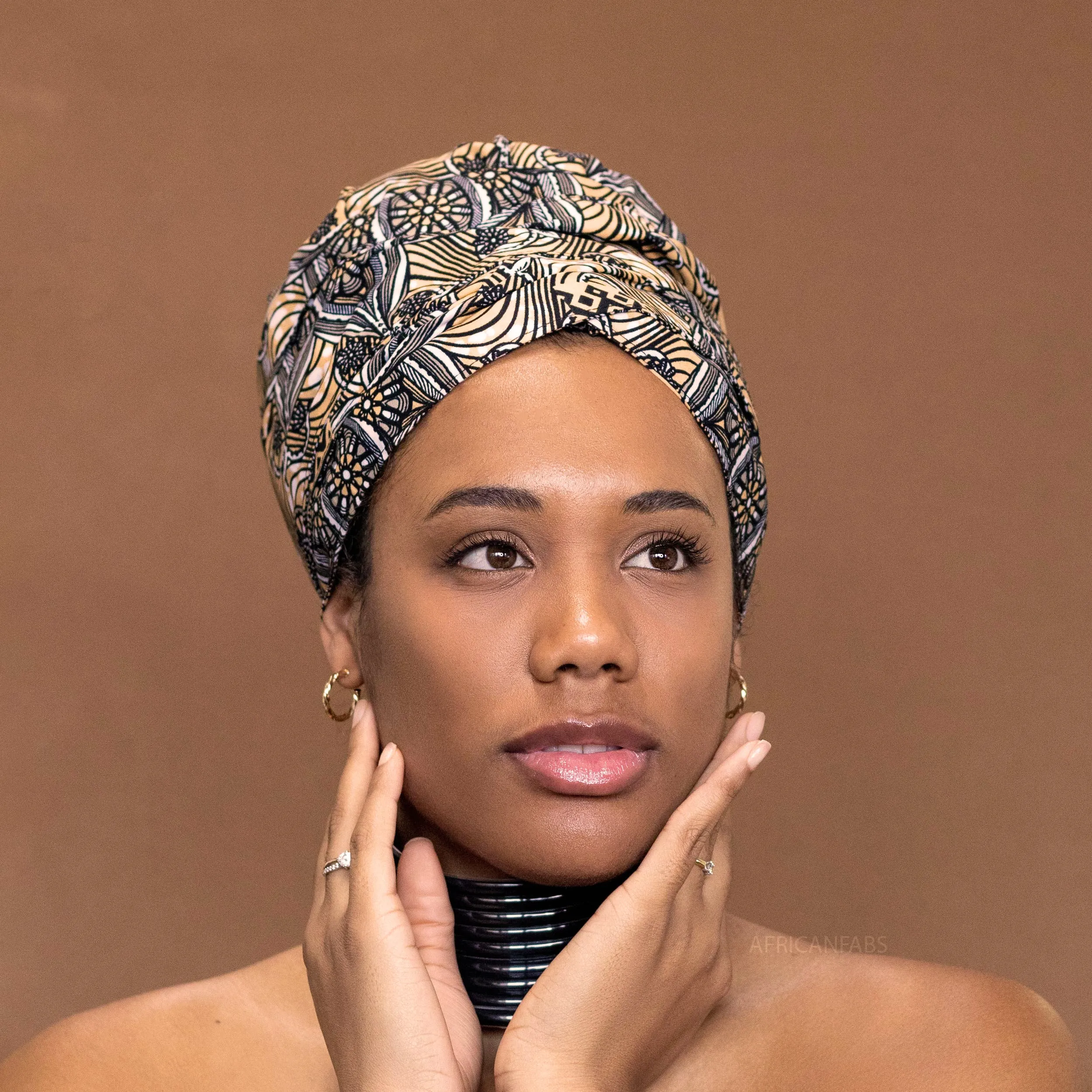 Easy Turban - Satin Hat - Black/Beige Starflower
