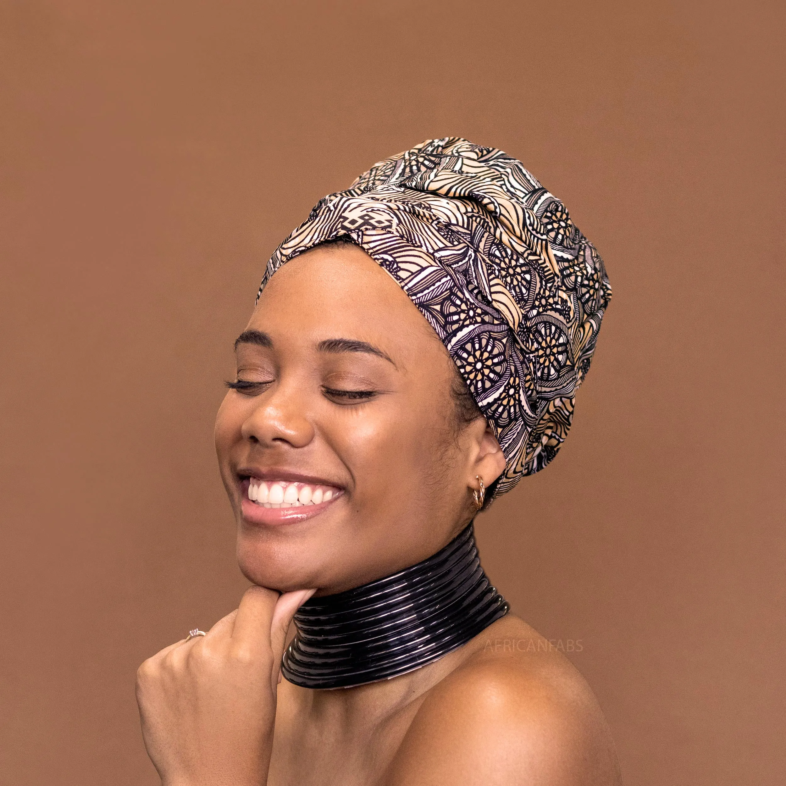 Easy Turban - Satin Hat - Black/Beige Starflower