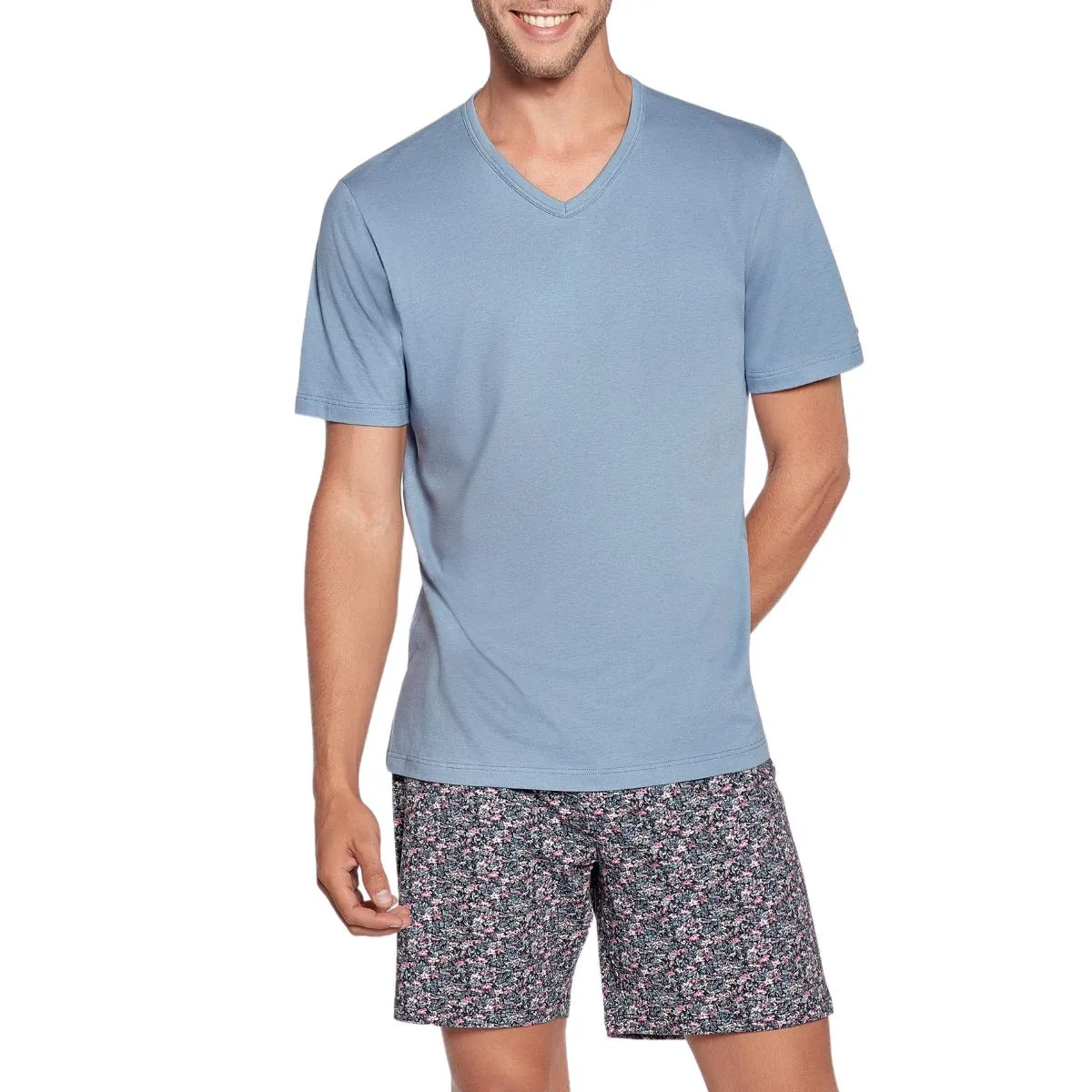 Eden Park men's V-neck cotton pyjama set with Infinity print
