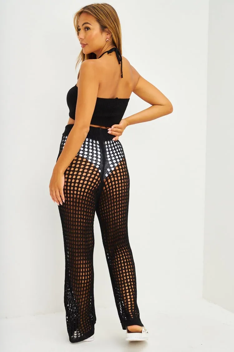 Black Mesh Cut-Out Bandeau Top + Pants Ensemble
