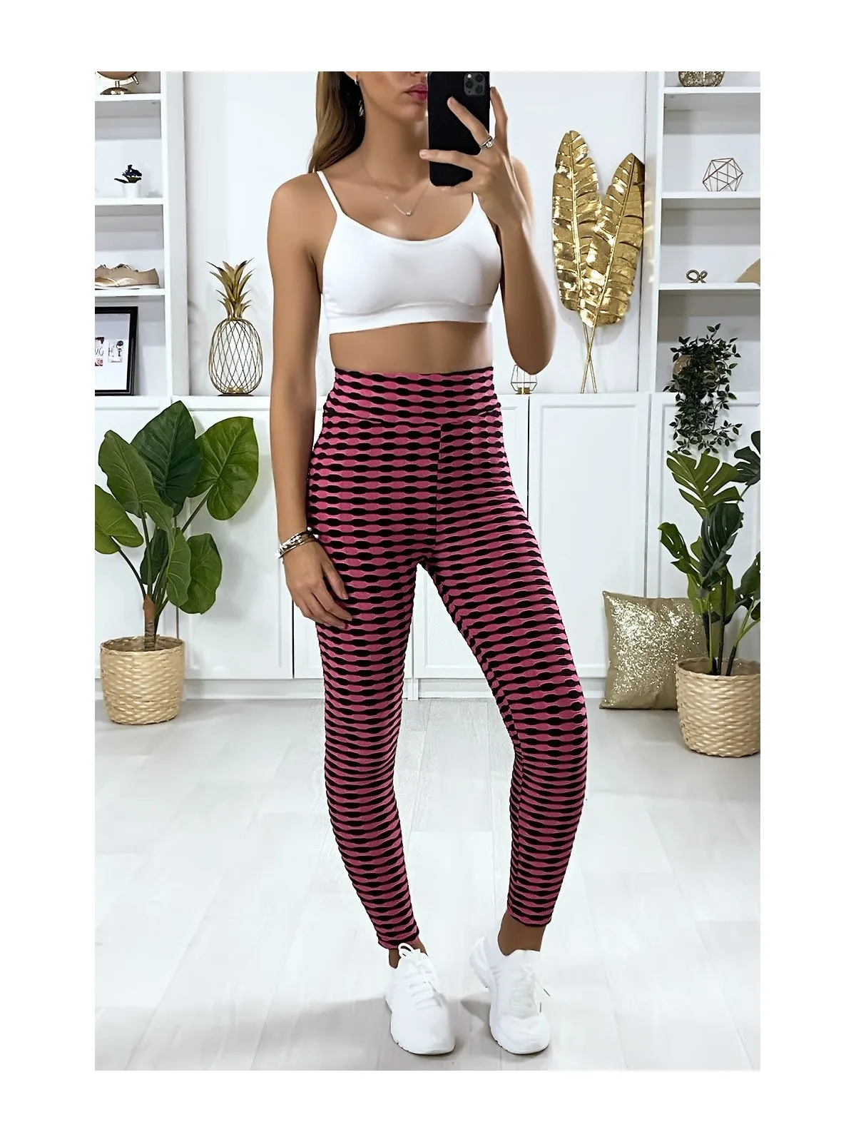 Fuchsia Push Up Leggings with Trendy Print. Best Selling Item Now.