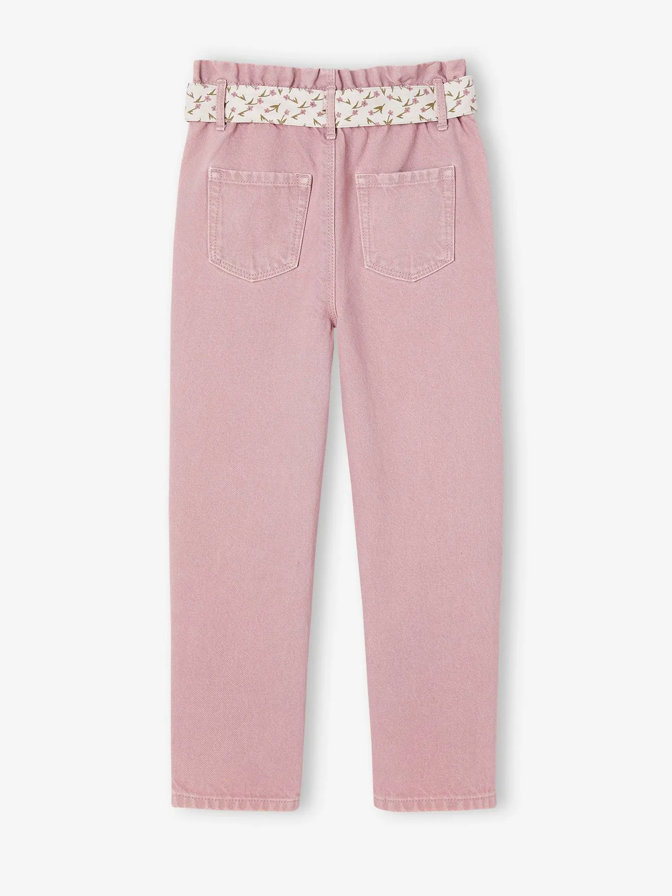 Green floral paperbag trousers and scarf belt for girls - Vertbaudet