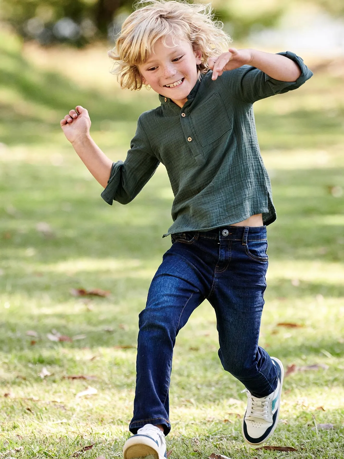 Green raw denim boy's jeans - Vertbaudet