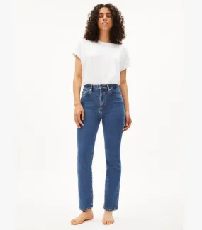 High-waisted slim blue base jeans
