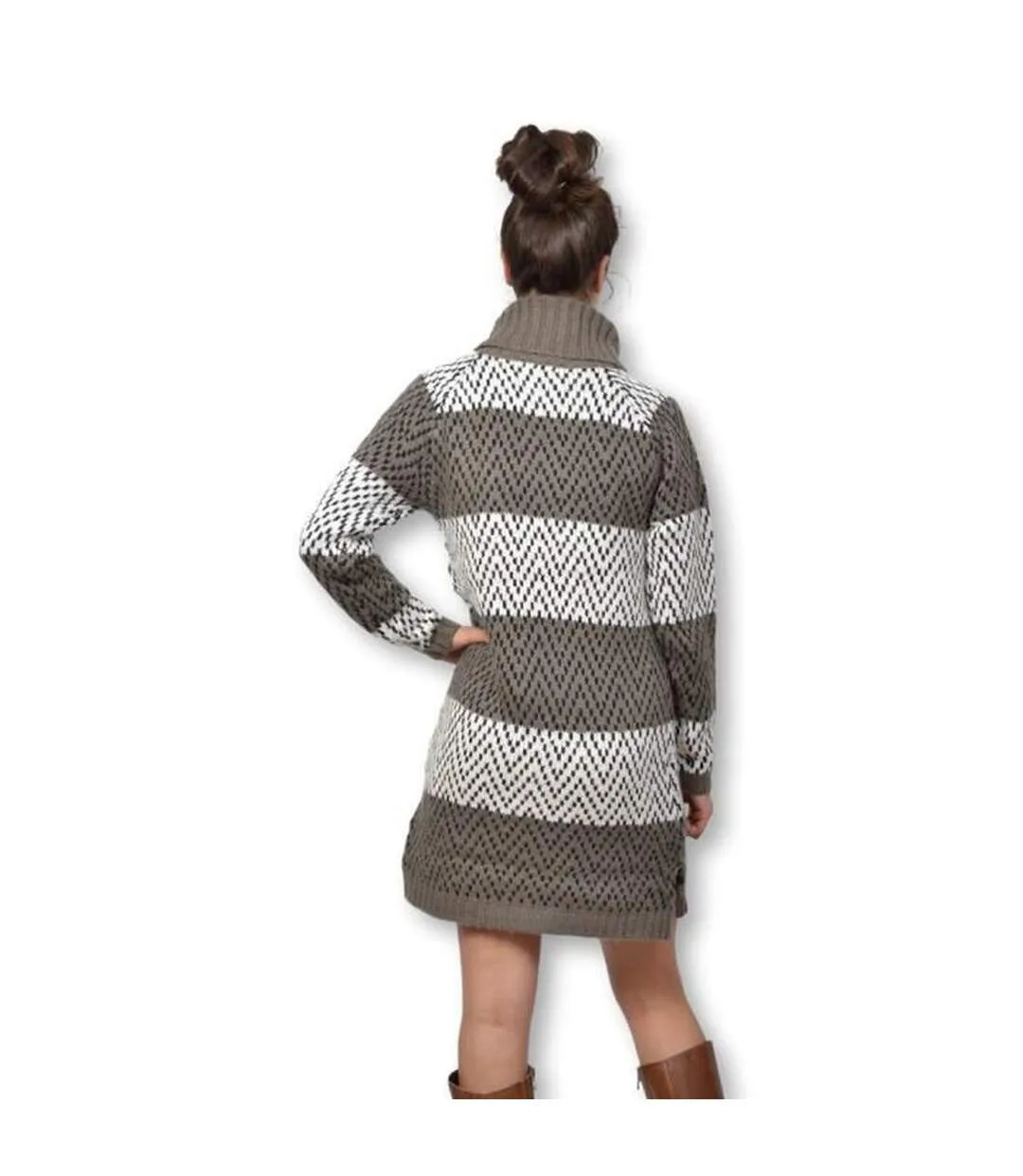 Knitted Striped Turtleneck Sweater Dress for Women.