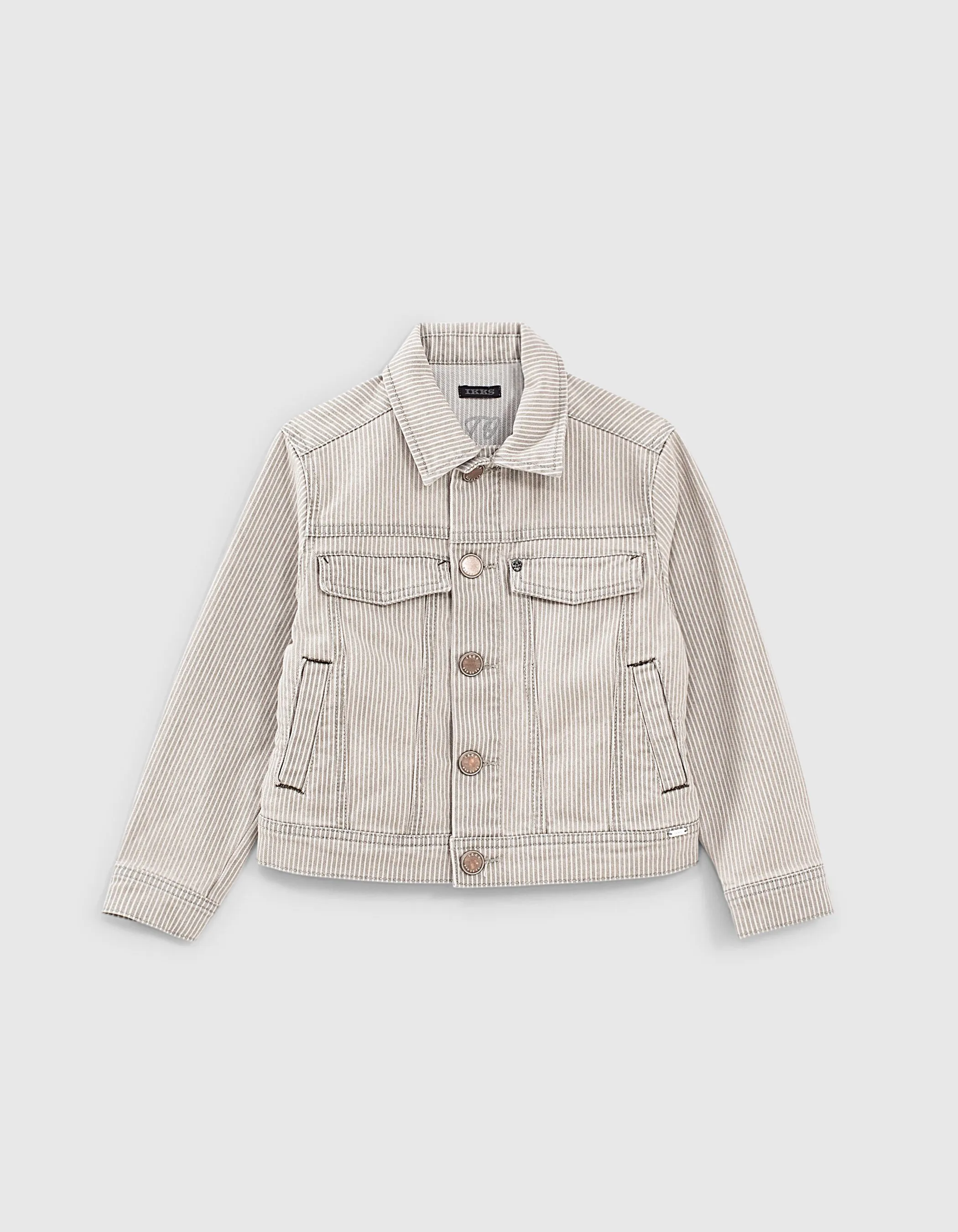 Light Grey Denim Jacket with Fine Stripes for Boys