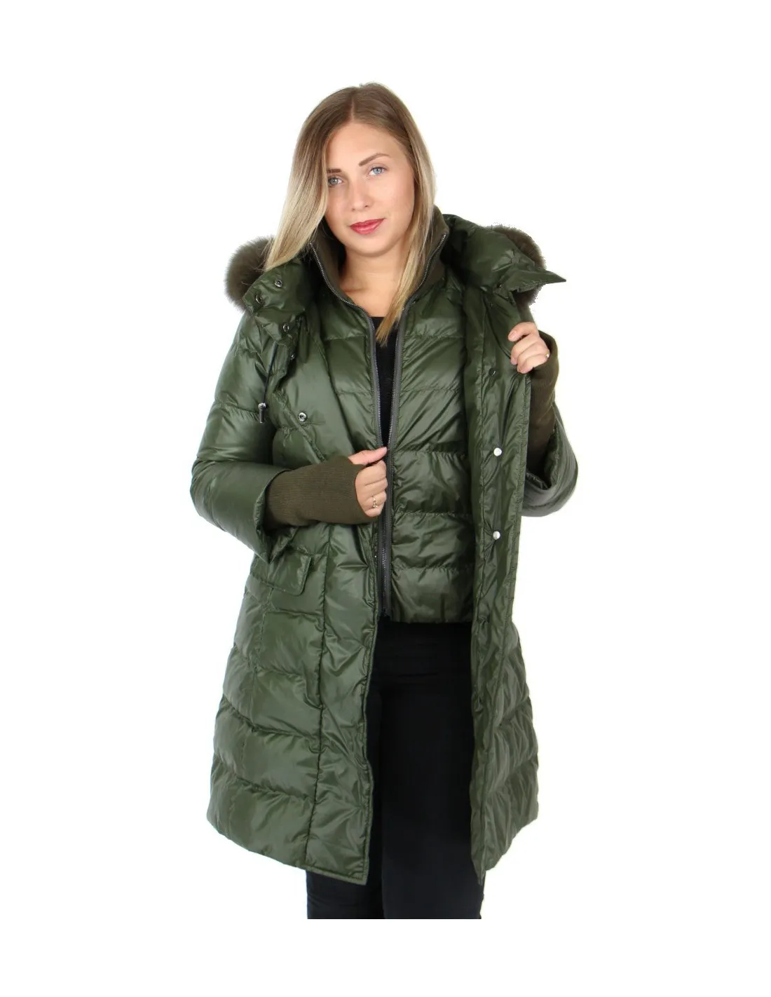 Long Green Giorgio Cuirs Puffer Coat Style 50211