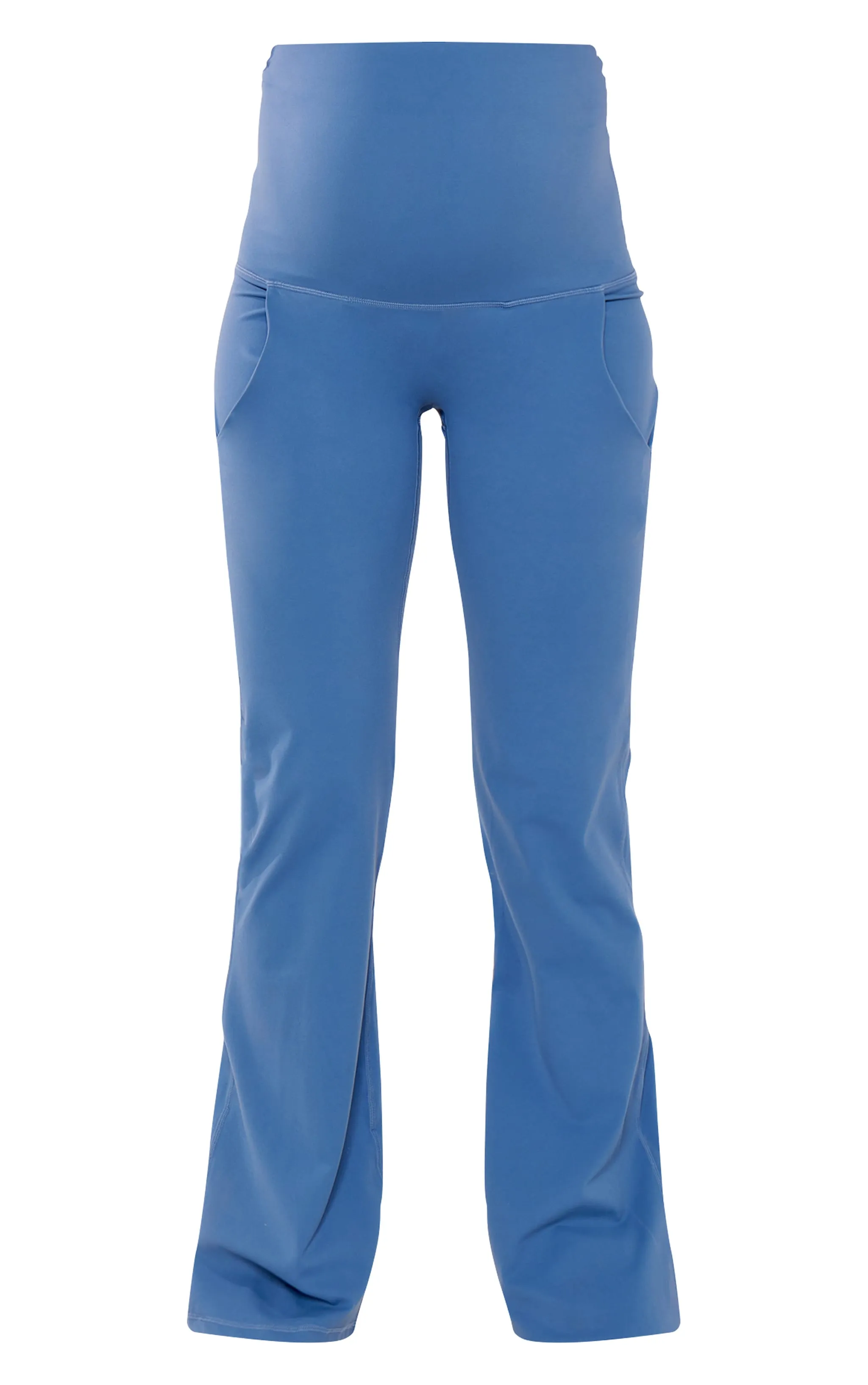 Maternity Flare Leg Pregnancy Legging in Blue with Contour Detail Pockets