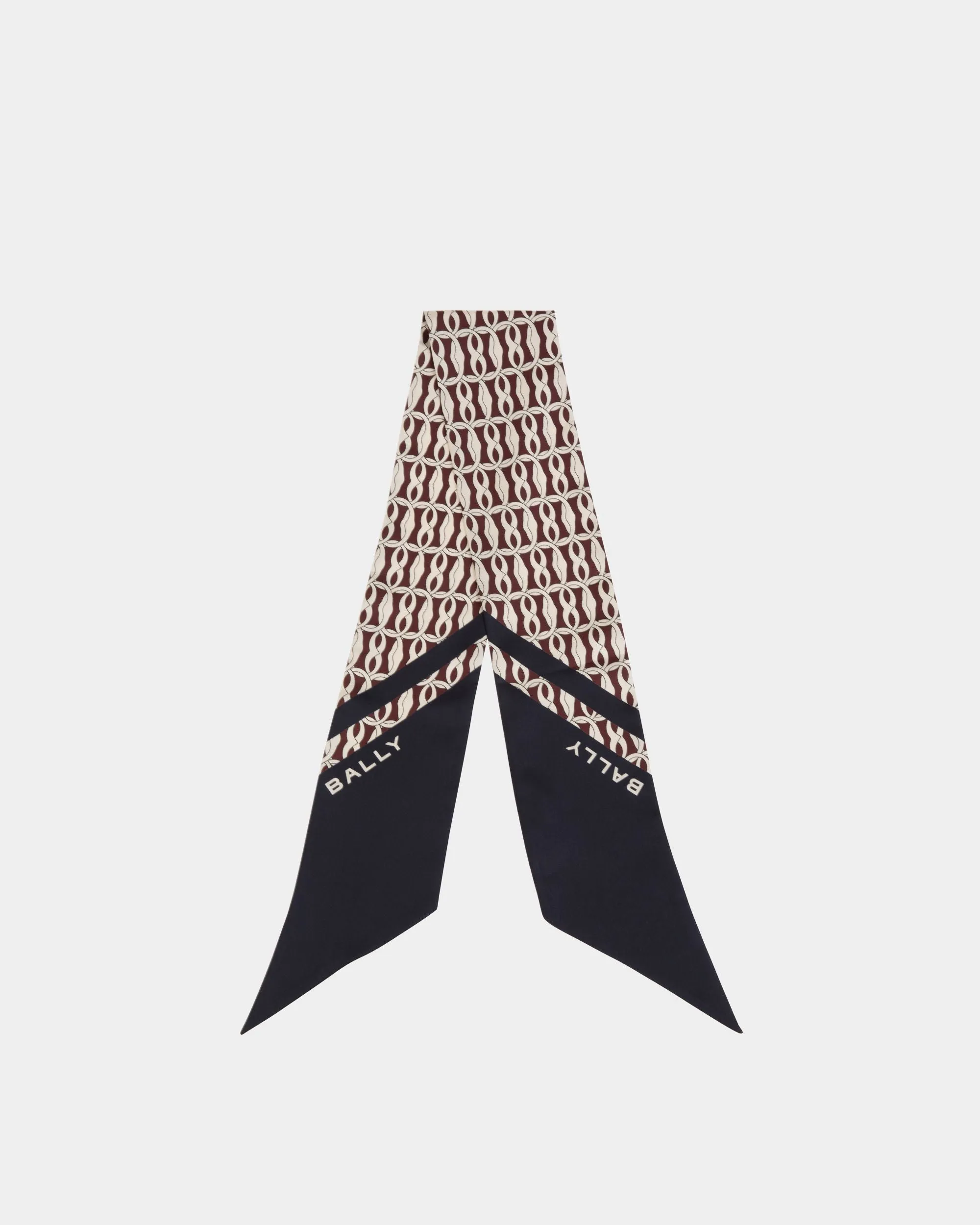 Navy Blue Silk Scarf with Emblem Print - Search Volume: High