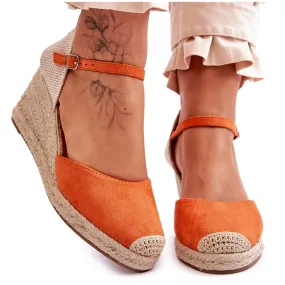Orange Suede Wedge Espadrille Sandals by Cammer