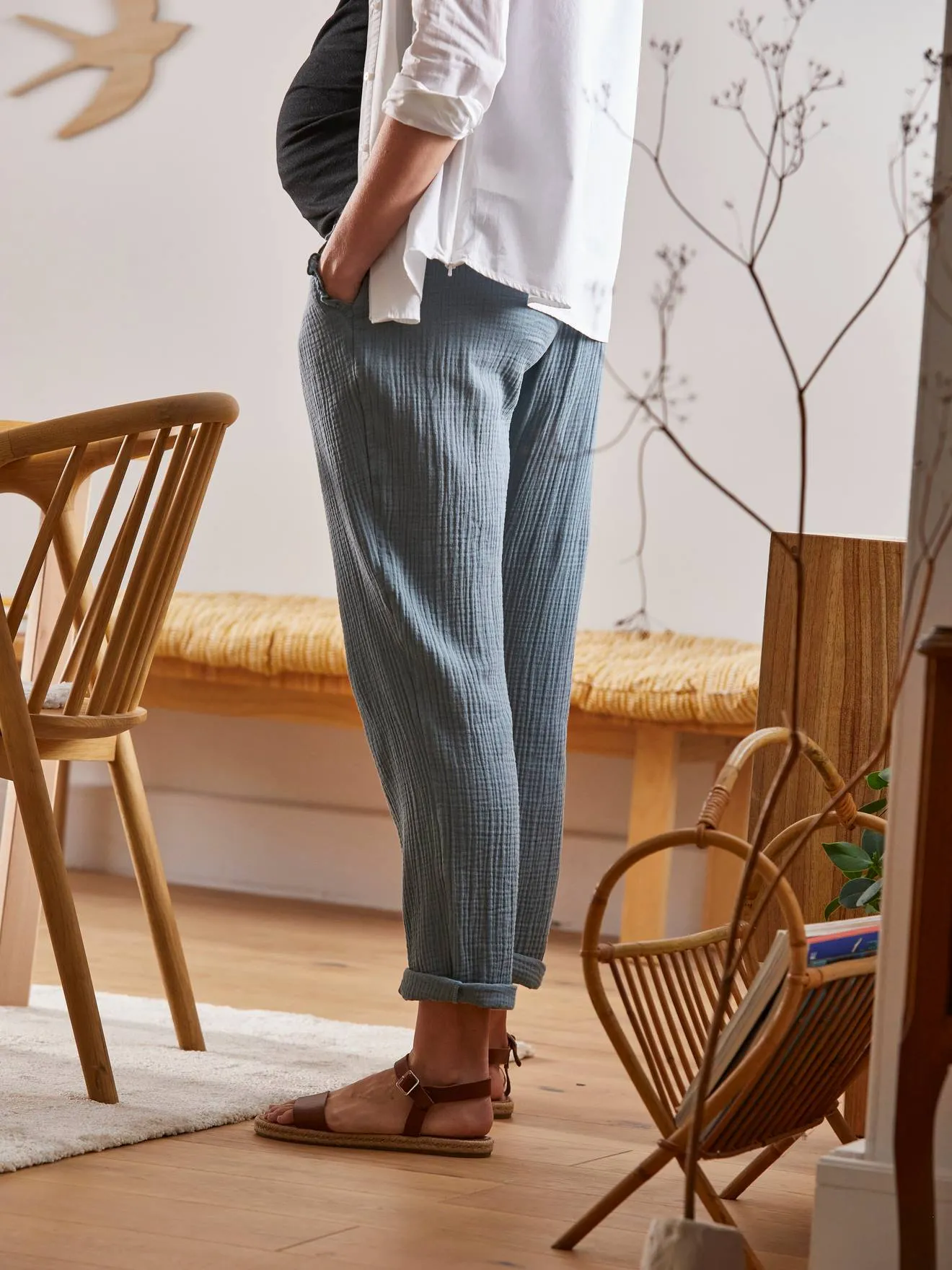Pantalon de grossesse en gaze de coton vert