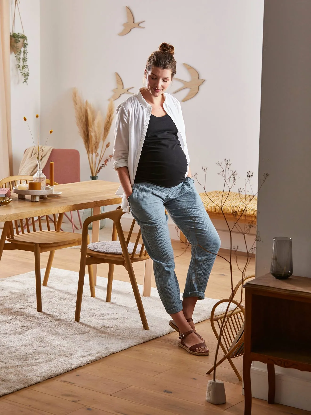 Pantalon de grossesse en gaze de coton vert