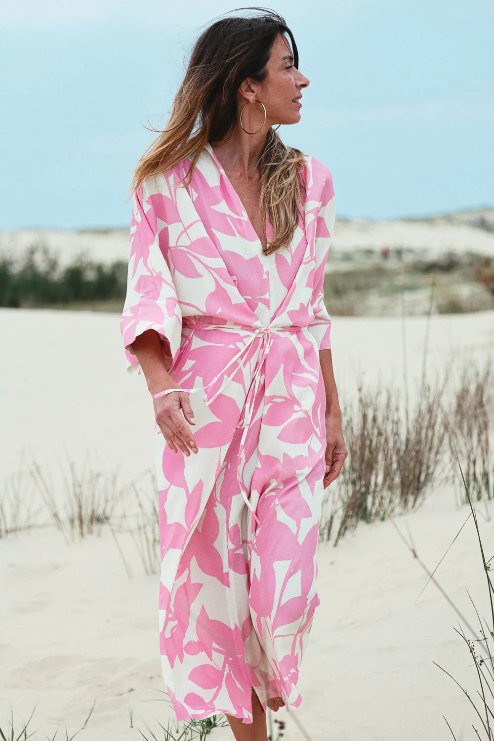 Pink Leaf Print Dress