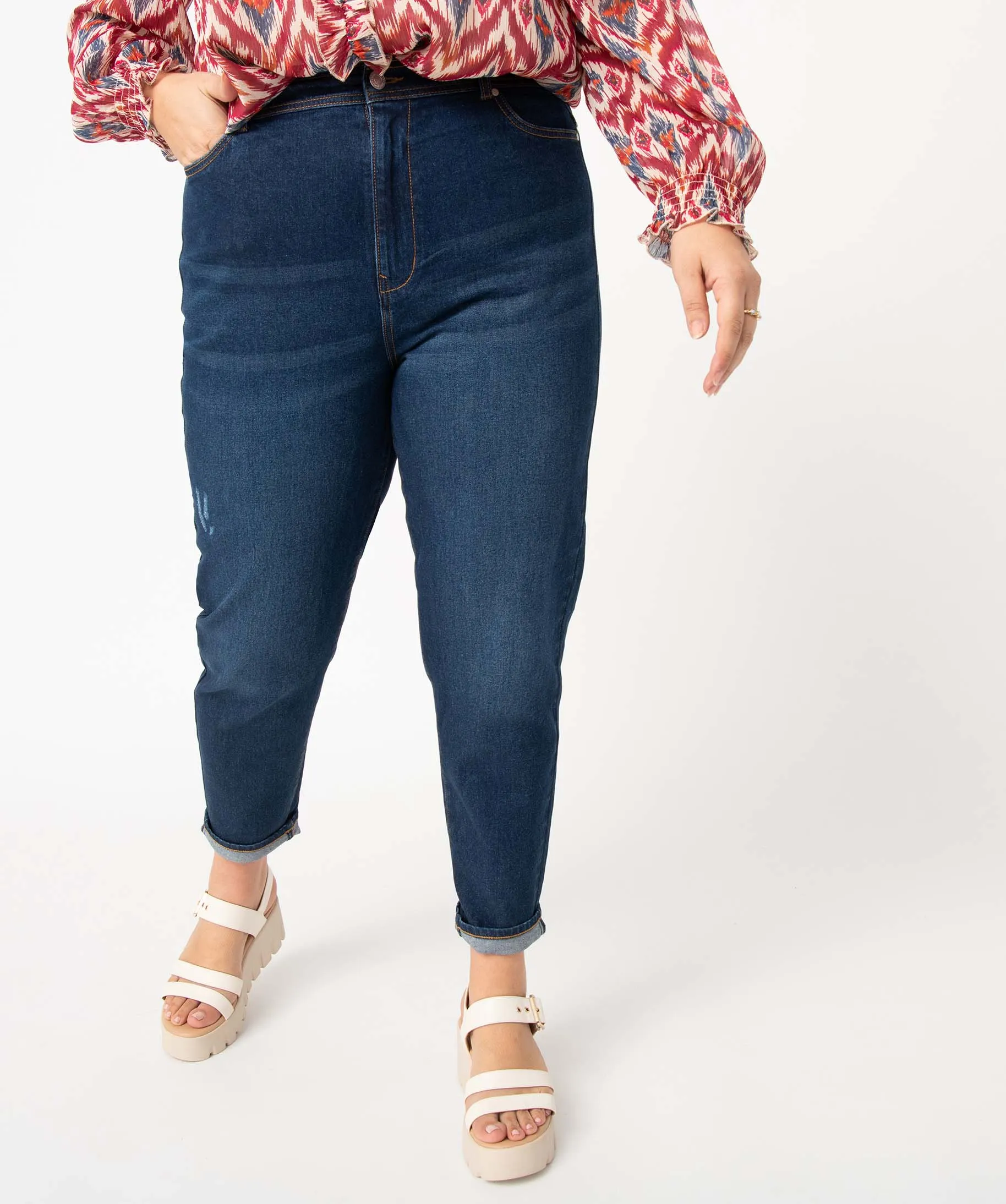 Plus size high waisted blue slim fit women's jeans


