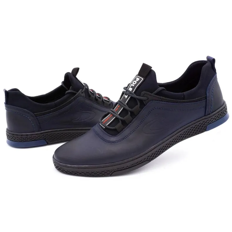 Polbut Chaussures décontractées en cuir pour hommes K24 bleu marine foncé