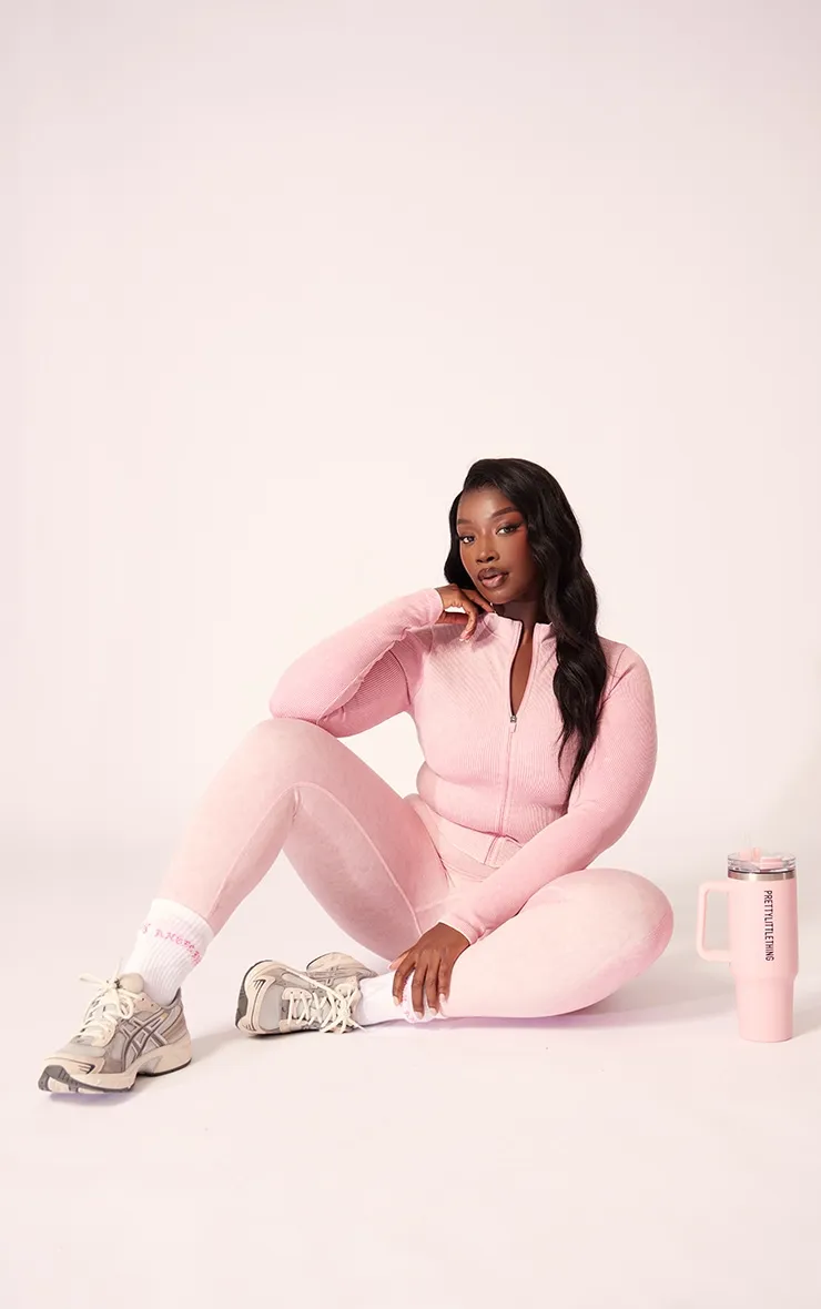 PRETTYLITTLETHING Plus Pink Washed Seamless Ribbed Leggings