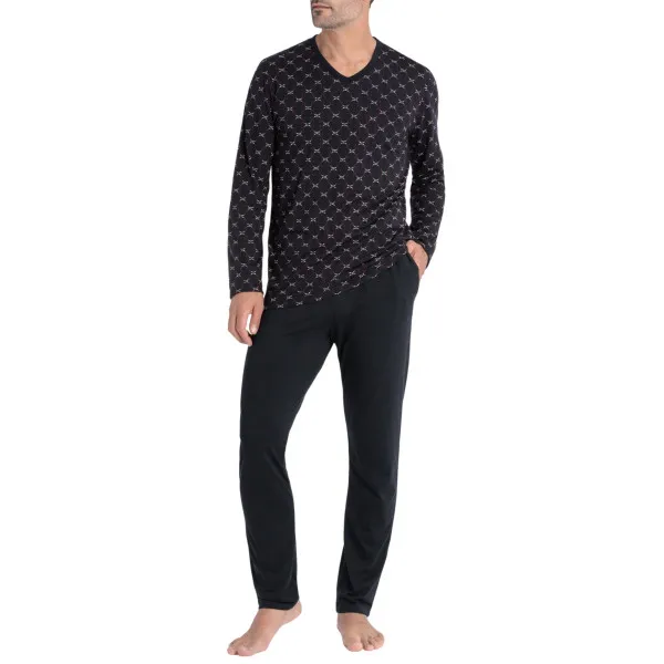 Pyjama long en lyocell à motif de cercles Enso bleu marine
