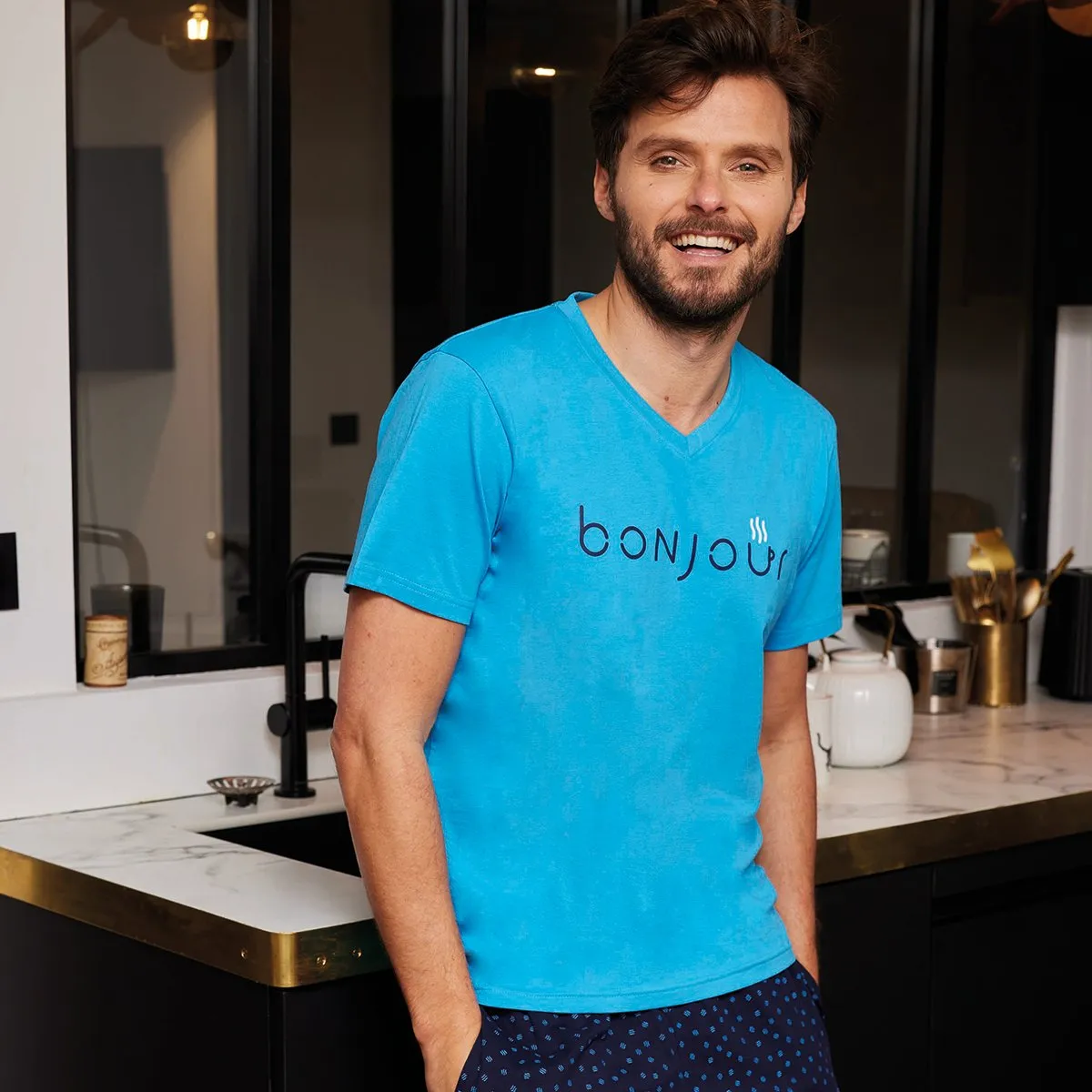 BONJOUR Blue/Navy Printed Men's Pyjama Shorts