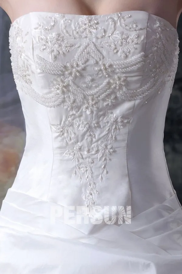 A-Line Princess Bustier Wedding Dress in Taffeta with Pearl Embellishments