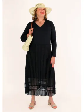 Robe longue plissee dentelle MEDINA ete noire