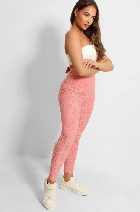 Rose High Waist Push-Up Leggings with Anti-Cellulite Slimming Effect and Back Bow